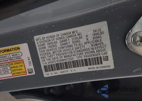 2022 Honda Civic Si Sedan из США, поврежденный, VIN 2HGFE1E5XNH473320